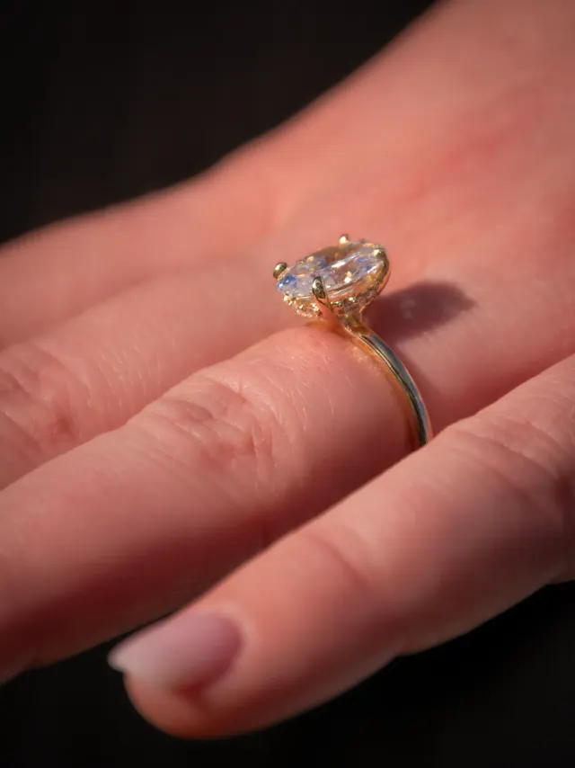 Close-up of a new engagement ring